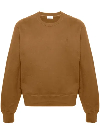 Saint Laurent Logo Embroidered Cotton Sweatshirt In Mordor