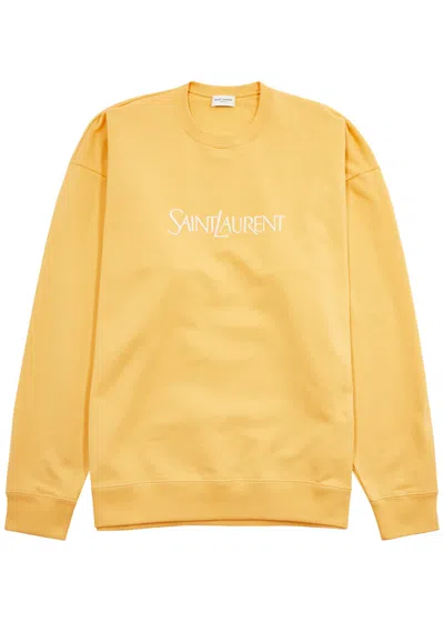 Saint Laurent Logo-embroidered Cotton Sweatshirt In Yellow