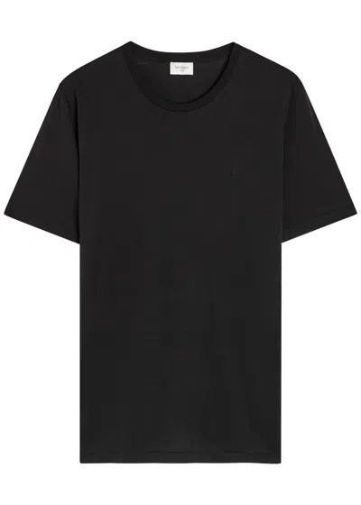 Saint Laurent Logo-embroidered Cotton T-shirt In Black
