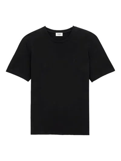 Saint Laurent Cassandre Embroidery Cotton T-shirt In Black