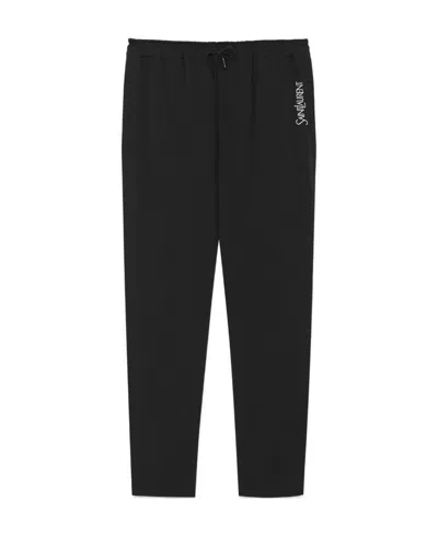 Saint Laurent Logo-embroidered Crop Trousers In Black