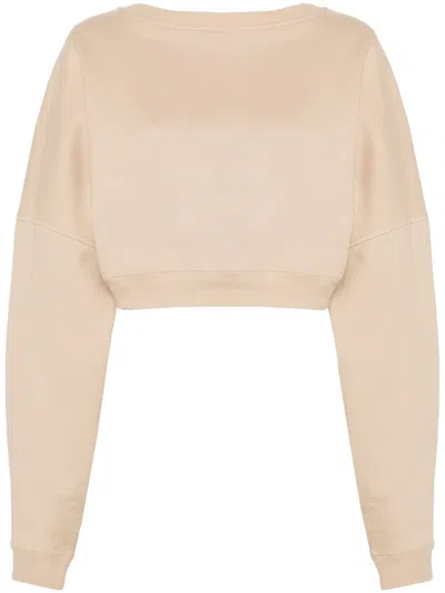 Saint Laurent Logo-embroidered Cropped Sweatshirt In Beige