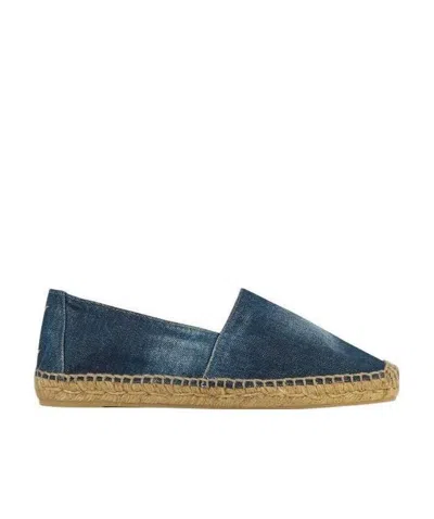 Saint Laurent Logo-embroidered Denim Espadrilles In Blue