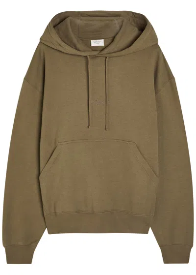 Saint Laurent Logo-embroidered Hooded Cotton Sweatshirt In Green
