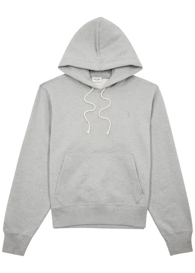 Saint Laurent Logo-embroidered Hooded Cotton Sweatshirt In Grey