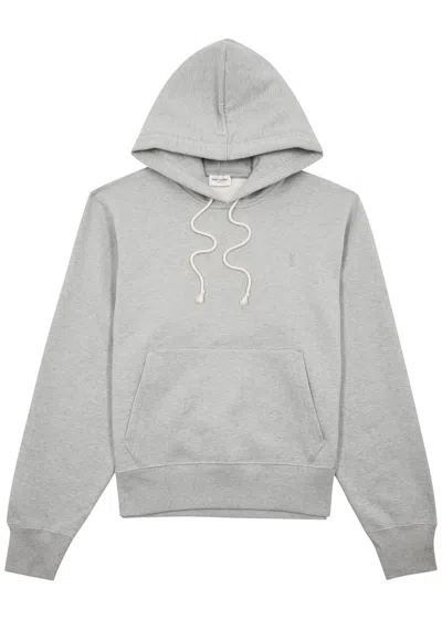 Saint Laurent Logo-embroidered Hooded Cotton Sweatshirt In Gray