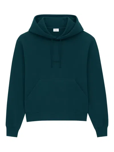 Saint Laurent Logo-embroidered Hoodie In Green