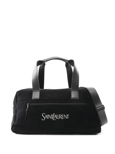 Pre-owned Saint Laurent Logo-embroidered Leather Duffle Bag In Black