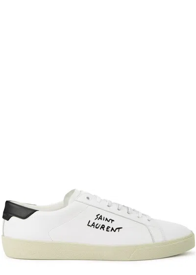 Saint Laurent Logo-embroidered Leather Sneakers In White
