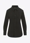 Saint Laurent Logo Embroidered Long-sleeved Shirt In Green