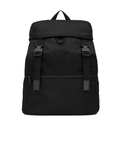 Saint Laurent Logo-embroidered Padded Backpack In Black