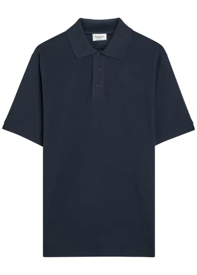 Saint Laurent Logo-embroidered Piqué Cotton-blend Polo Shirt In Black