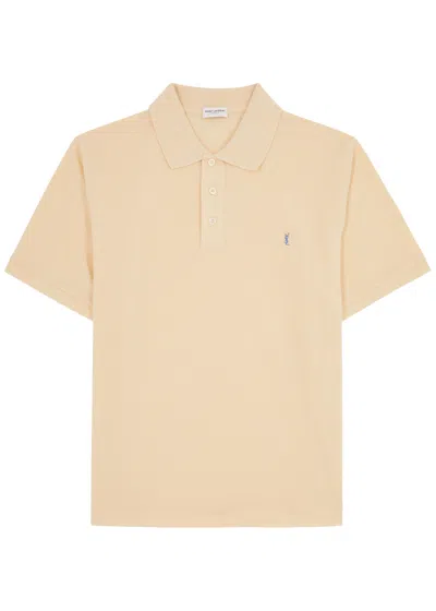 Saint Laurent Logo-embroidered Piqué Cotton-blend Polo Shirt In Yellow