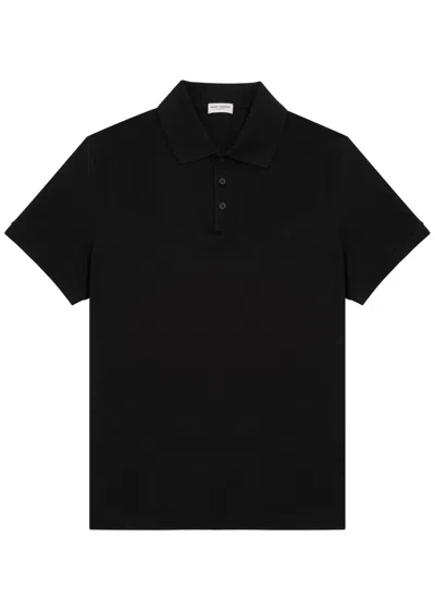 Saint Laurent Logo-embroidered Piqué Cotton Polo Shirt In Black
