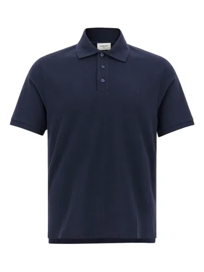 Saint Laurent Recycled Material Polo Shirt With Cassandre Embroidery In Blue