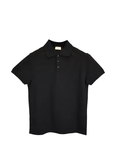Pre-owned Saint Laurent Logo-embroidered Polo Shirt In Black