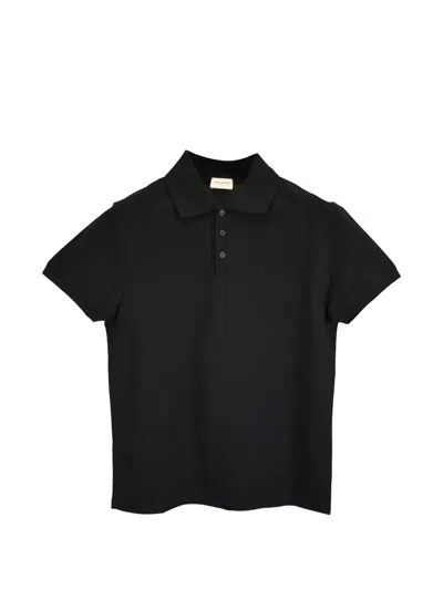Pre-owned Saint Laurent Logo-embroidered Polo Shirt In Black