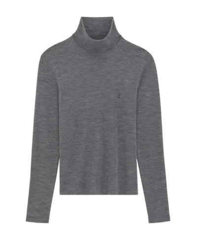 Saint Laurent Logo-embroidered Roll-neck Jumper In Gray