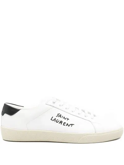 Pre-owned Saint Laurent Logo-embroidered Sneakers In White