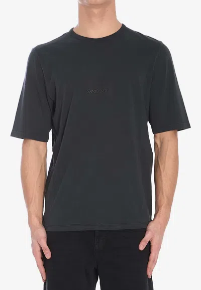 Saint Laurent Dark Grey T-shirt With Logo Lettering On The Front Tone-on-tone In Cotton Man In Animal Print