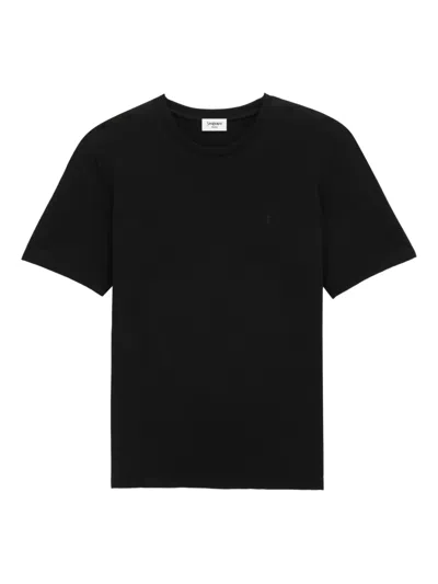 Saint Laurent Cassandre Embroidery Cotton T-shirt In Black