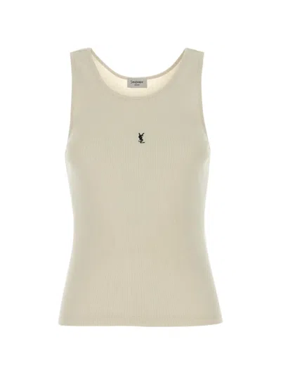 Saint Laurent Logo-embroidered Tank Top In Neutral
