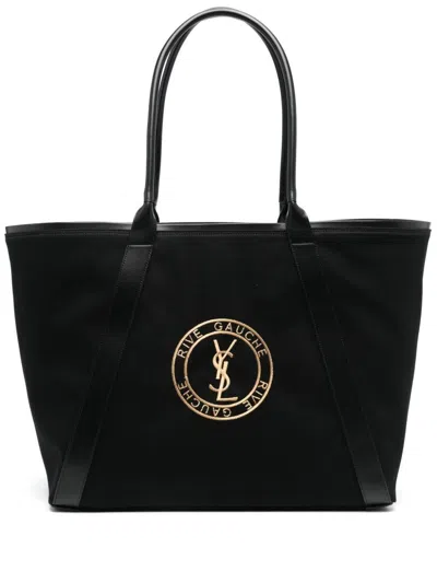 Saint Laurent Logo Embroidered Tote Bag For Men In Black