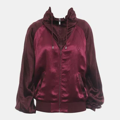 Pre-owned Saint Laurent Logo Embroidered Zip Up Jacket Eu 48 In Burgundy