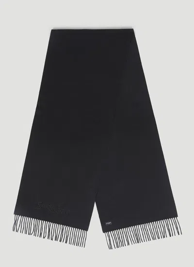 Saint Laurent Logo Embroidery Cashmere Scarf In Black
