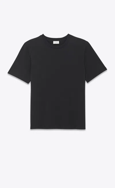 Saint Laurent Logo Embroidery Cotton T-shirt In Black