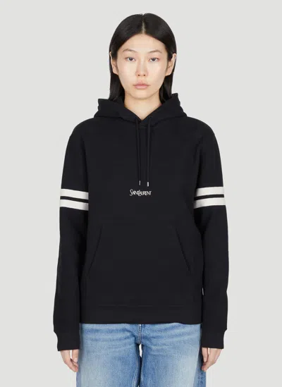 Saint Laurent Logo Embroidery Hooded Sweatshirt In Black
