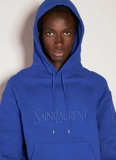 Pre-owned Saint Laurent Logo Embroidery Hoodie - Blue Cotton