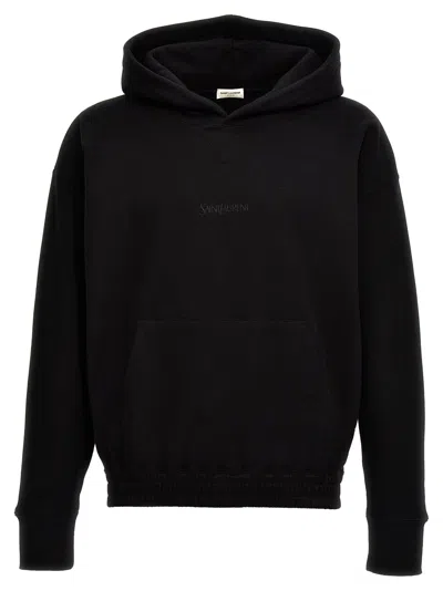 Saint Laurent Logo Embroidery Hoodie In Black