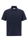 Saint Laurent Recycled Material Polo Shirt With Cassandre Embroidery In Blue