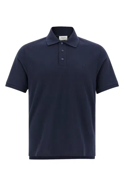 Saint Laurent Logo Embroidery Polo Shirt In Blue