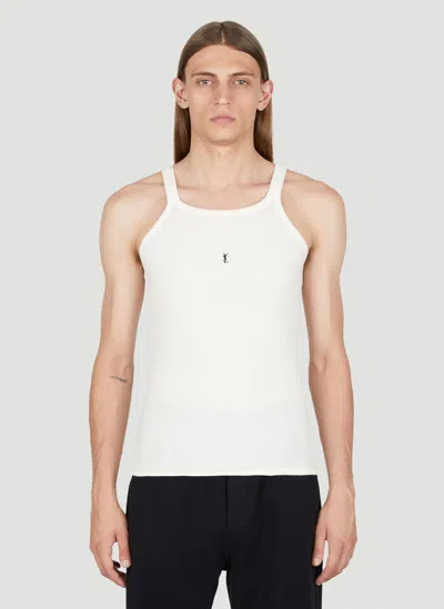 Saint Laurent Cassandre Logo Patch Cotton Tank Top In Beige