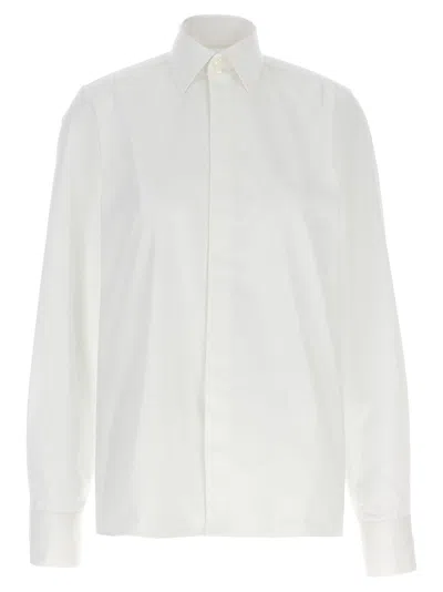 Saint Laurent Logo Embroidery Shirt In White