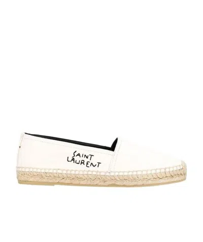 Saint Laurent Logo Embroidery Straw Shoes In White
