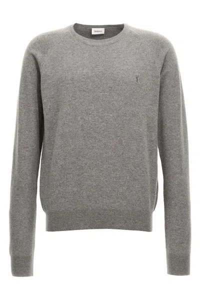 Saint Laurent Logo Embroidery Sweater In Gray