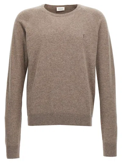 Saint Laurent Logo Embroidery Jumper In Beige