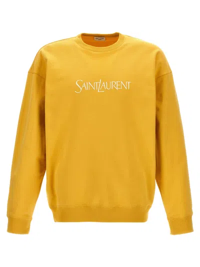 Saint Laurent Logo Embroidery Sweatshirt In Yellow