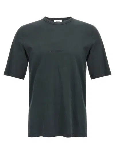 Saint Laurent Dark Grey T-shirt With Logo Lettering On The Front Tone-on-tone In Cotton Man In Animal Print