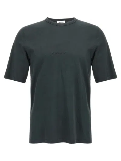 Saint Laurent Dark Grey T-shirt With Logo Lettering On The Front Tone-on-tone In Cotton Man In Animal Print
