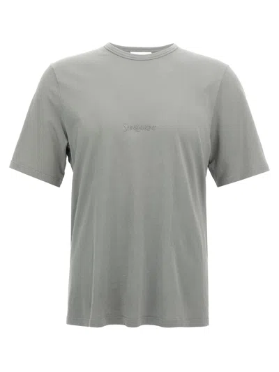 Saint Laurent Logo Embroidery T Shirt In Gray