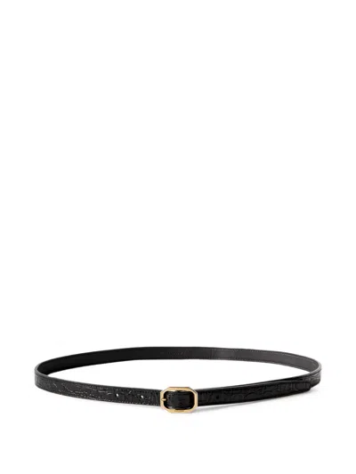 Saint Laurent Glossed Crinkled-leather Belt In Black
