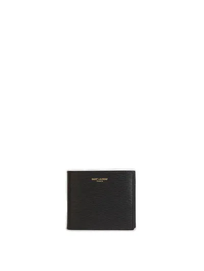 Saint Laurent Logo Engraved Bifold Wallet In Nero