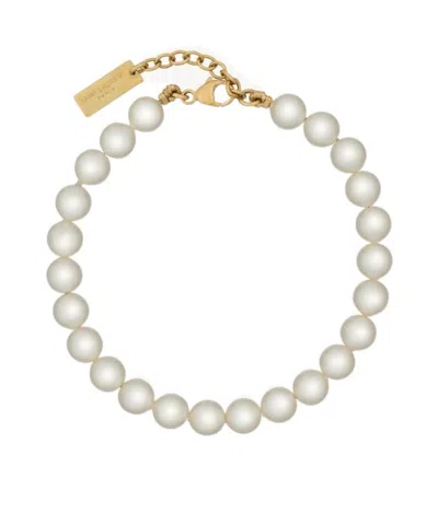 Saint Laurent Logo Engraved Bracelet In White