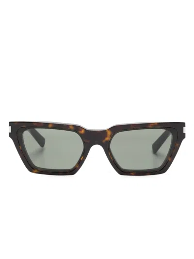 Saint Laurent Logo-engraved Cat-eye Sunglasses In Brown