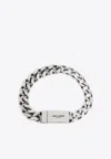 Saint Laurent Logo-engraved Curb-chain Bracelet In Metallic