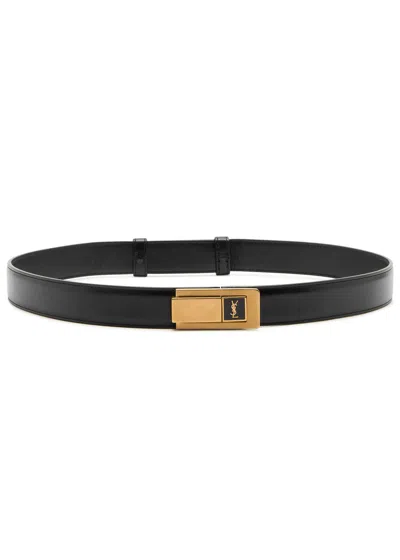 SAINT LAURENT SAINT LAURENT LOGO-ENGRAVED LEATHER BELT